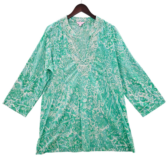 Lilly Pulitzer Tops - Lilly Pulitzer Tunic Top Womens XL Sarasota Beaded Bungle in the Jungle Green